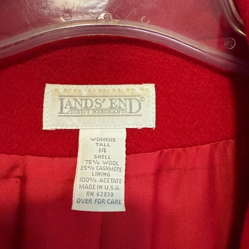 Elegant Red Wool Cashmere Blend Coat Women's Classic Dress Coat Size 14
